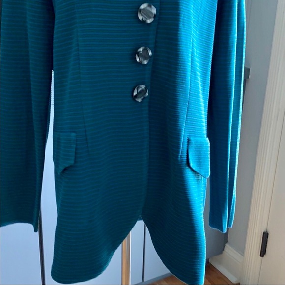 Designer MISOOK Striped Green and Blue Jacket with Decorative Buttons - Picture 8 of 11
